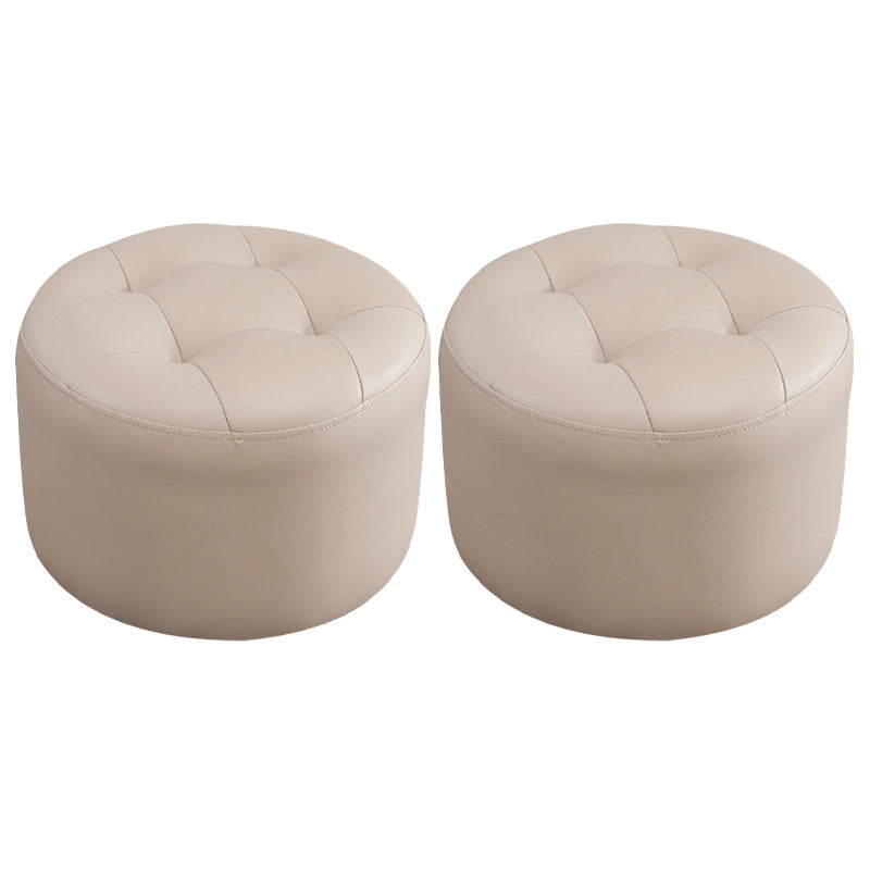 Modern Pouf Ottoman Faux Leather Upholstered Tufted Solid Color Cylinder Shape Ottoman
