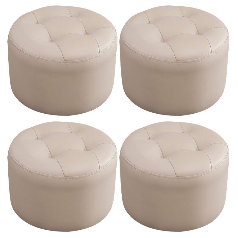 Modern Pouf Ottoman Faux Leather Upholstered Tufted Solid Color Cylinder Shape Ottoman