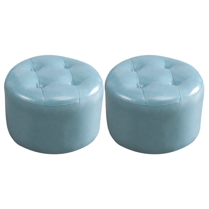 Modern Pouf Ottoman Faux Leather Upholstered Tufted Solid Color Cylinder Shape Ottoman