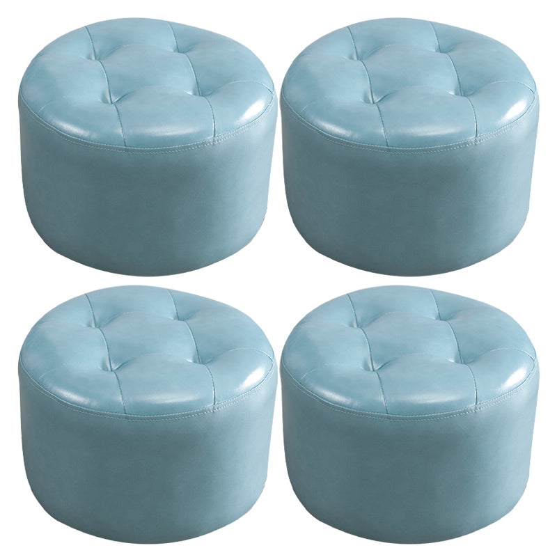 Modern Pouf Ottoman Faux Leather Upholstered Tufted Solid Color Cylinder Shape Ottoman