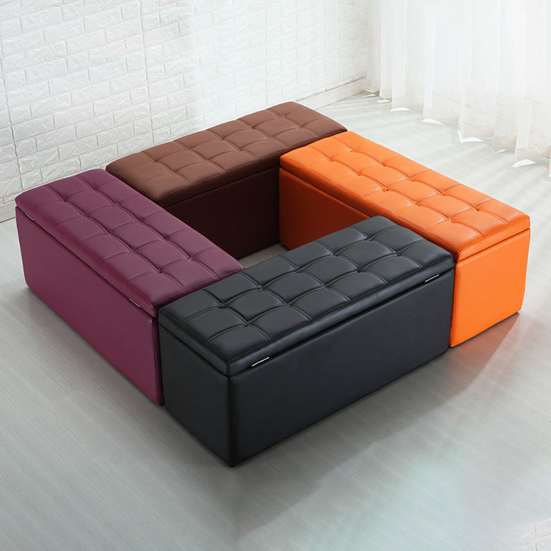 Modern Pouf Ottoman Faux Leather Upholstered Tufted Rectangle Ottoman with Storage