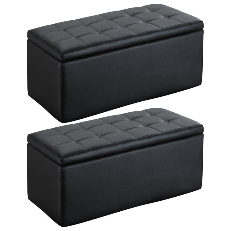Modern Pouf Ottoman Faux Leather Upholstered Tufted Rectangle Ottoman with Storage