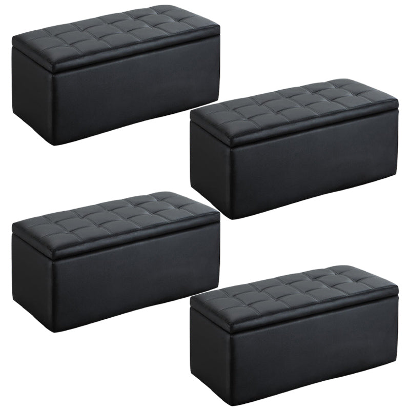 Modern Pouf Ottoman Faux Leather Upholstered Tufted Rectangle Ottoman with Storage