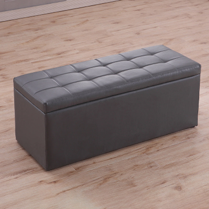 Modern Pouf Ottoman Faux Leather Upholstered Tufted Rectangle Ottoman with Storage