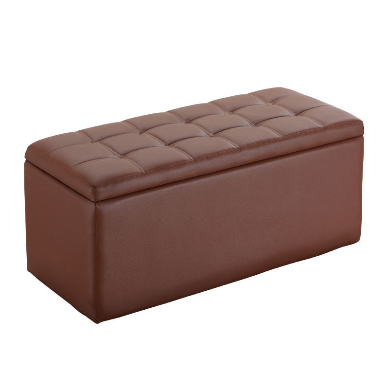 Modern Pouf Ottoman Faux Leather Upholstered Tufted Rectangle Ottoman with Storage