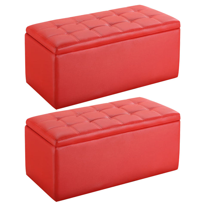 Modern Pouf Ottoman Faux Leather Upholstered Tufted Rectangle Ottoman with Storage
