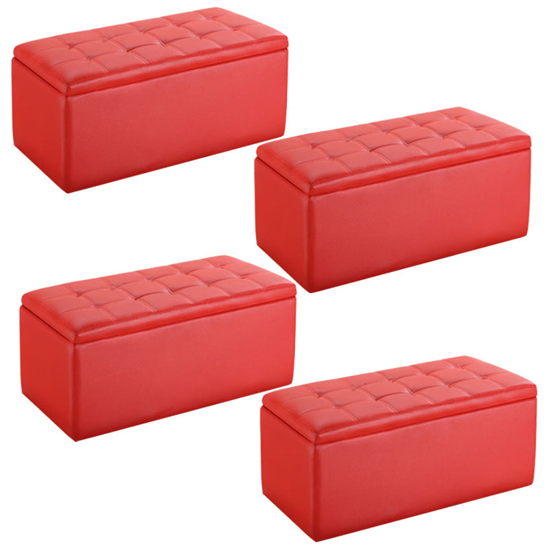 Modern Pouf Ottoman Faux Leather Upholstered Tufted Rectangle Ottoman with Storage