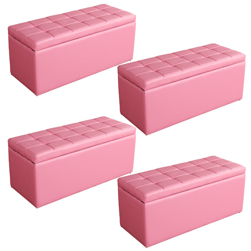 Modern Pouf Ottoman Faux Leather Upholstered Tufted Rectangle Ottoman with Storage