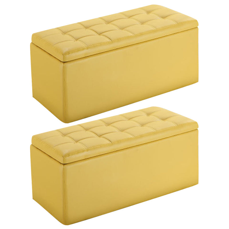 Modern Pouf Ottoman Faux Leather Upholstered Tufted Rectangle Ottoman with Storage