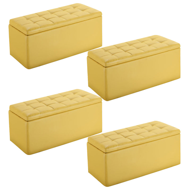 Modern Pouf Ottoman Faux Leather Upholstered Tufted Rectangle Ottoman with Storage