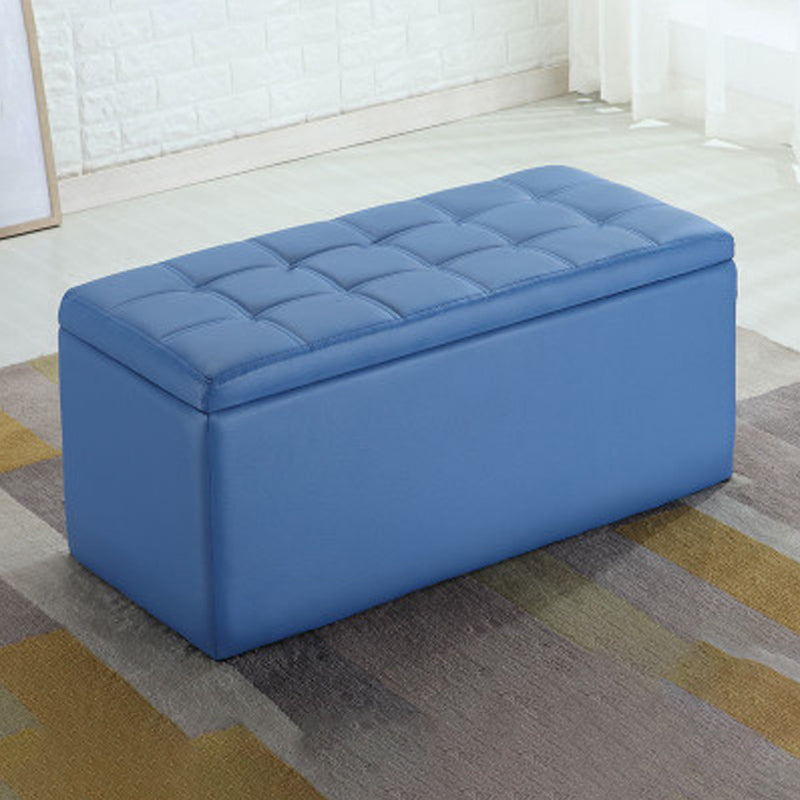Modern Pouf Ottoman Faux Leather Upholstered Tufted Rectangle Ottoman with Storage