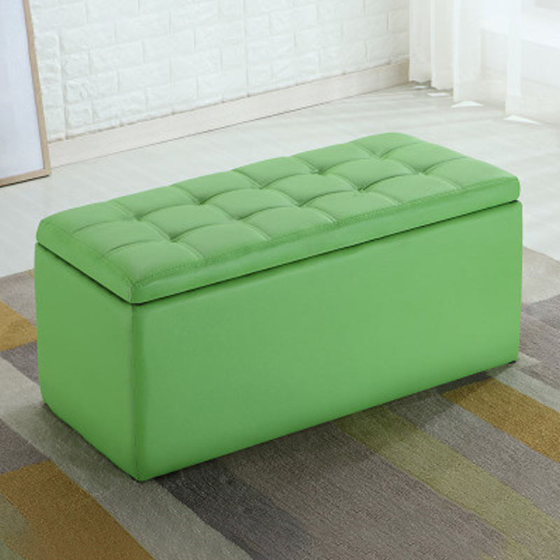 Modern Pouf Ottoman Faux Leather Upholstered Tufted Rectangle Ottoman with Storage