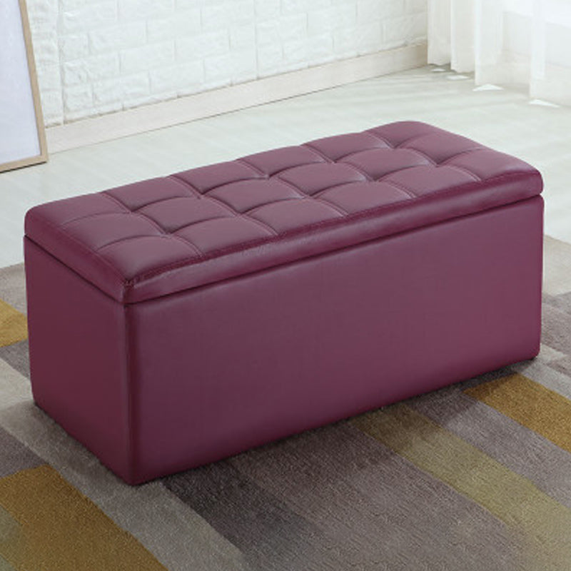 Modern Pouf Ottoman Faux Leather Upholstered Tufted Rectangle Ottoman with Storage