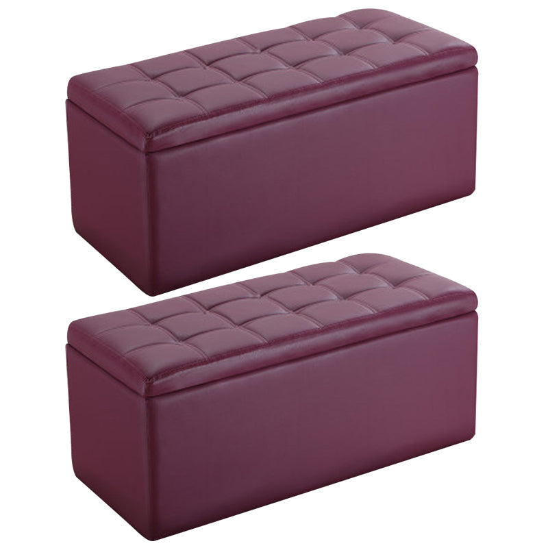 Modern Pouf Ottoman Faux Leather Upholstered Tufted Rectangle Ottoman with Storage
