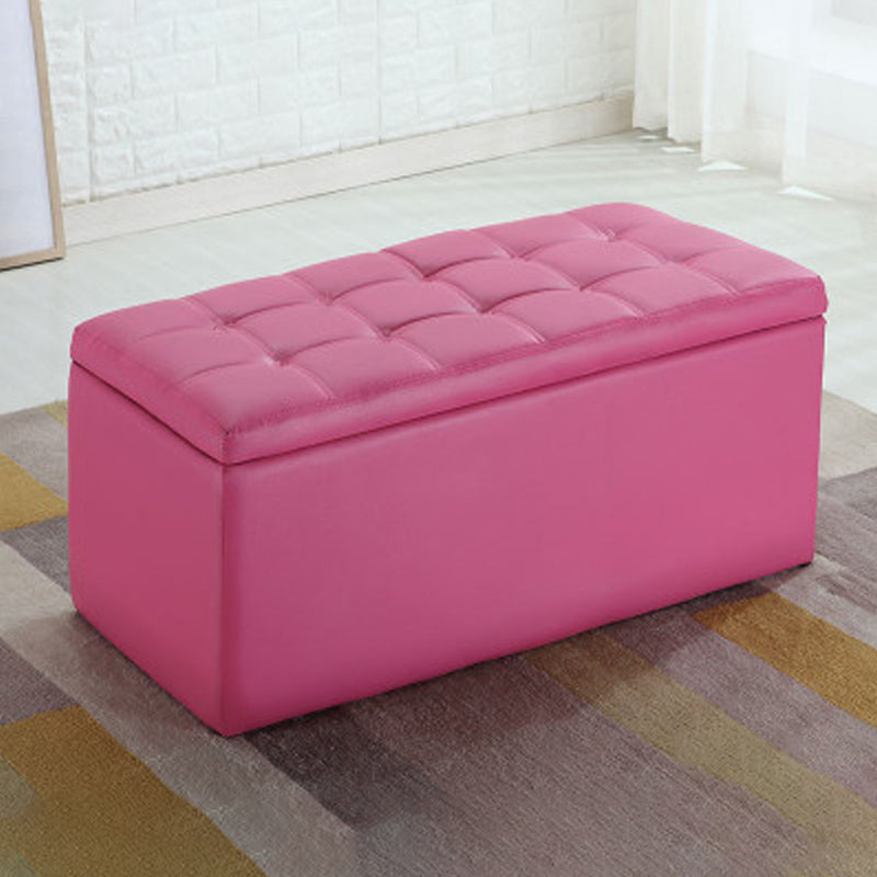 Modern Pouf Ottoman Faux Leather Upholstered Tufted Rectangle Ottoman with Storage
