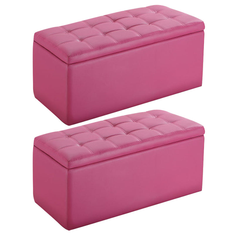 Modern Pouf Ottoman Faux Leather Upholstered Tufted Rectangle Ottoman with Storage