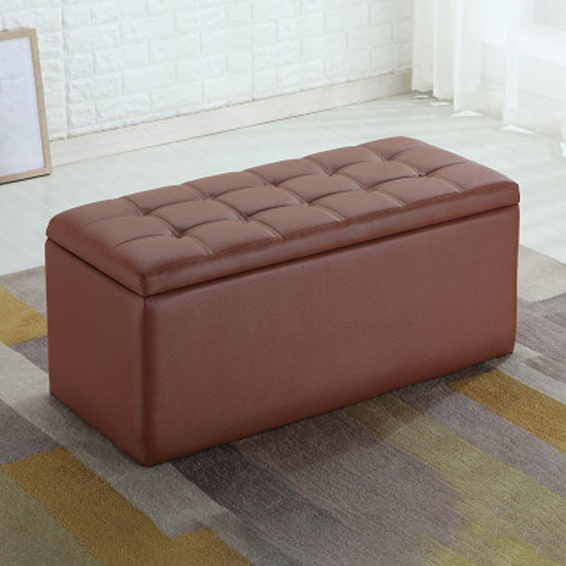 Modern Pouf Ottoman Faux Leather Upholstered Tufted Rectangle Ottoman with Storage