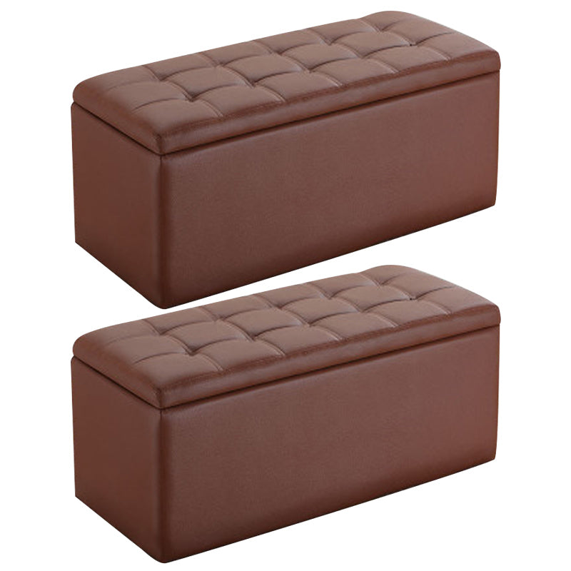 Modern Pouf Ottoman Faux Leather Upholstered Tufted Rectangle Ottoman with Storage