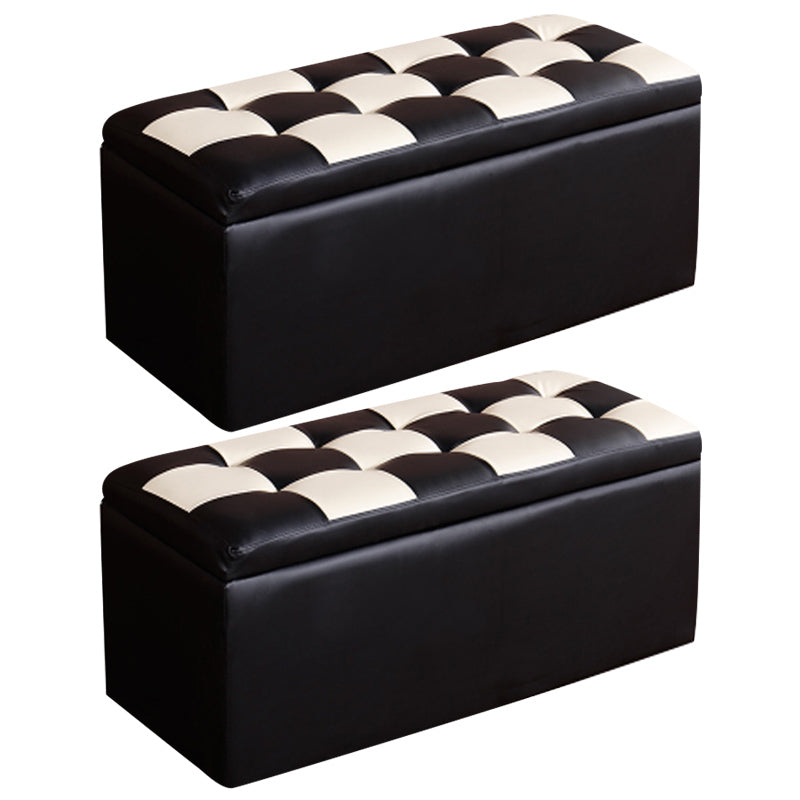 Modern Pouf Ottoman Faux Leather Upholstered Tufted Rectangle Ottoman with Storage