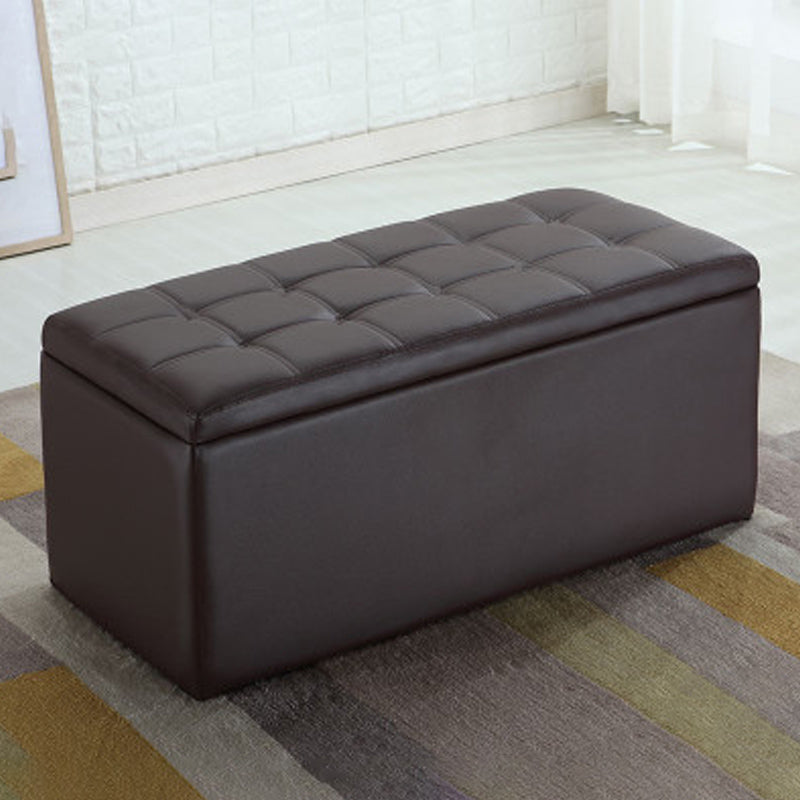 Modern Pouf Ottoman Faux Leather Upholstered Tufted Rectangle Ottoman with Storage