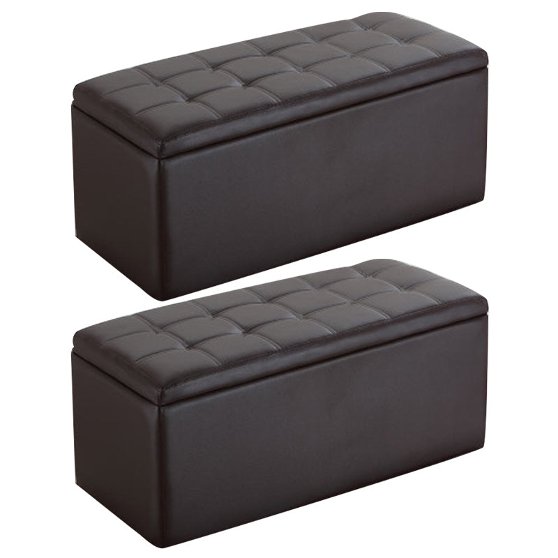 Modern Pouf Ottoman Faux Leather Upholstered Tufted Rectangle Ottoman with Storage