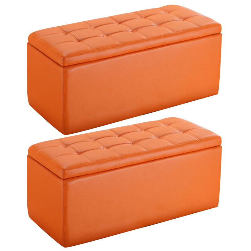 Modern Pouf Ottoman Faux Leather Upholstered Tufted Rectangle Ottoman with Storage