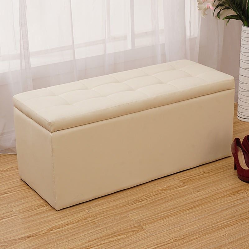 Modern Pouf Ottoman Faux Leather Upholstered Tufted Rectangle Ottoman with Storage