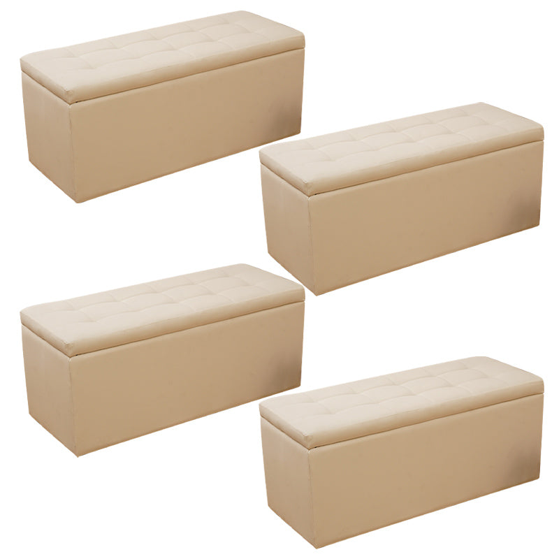 Modern Pouf Ottoman Faux Leather Upholstered Tufted Rectangle Ottoman with Storage