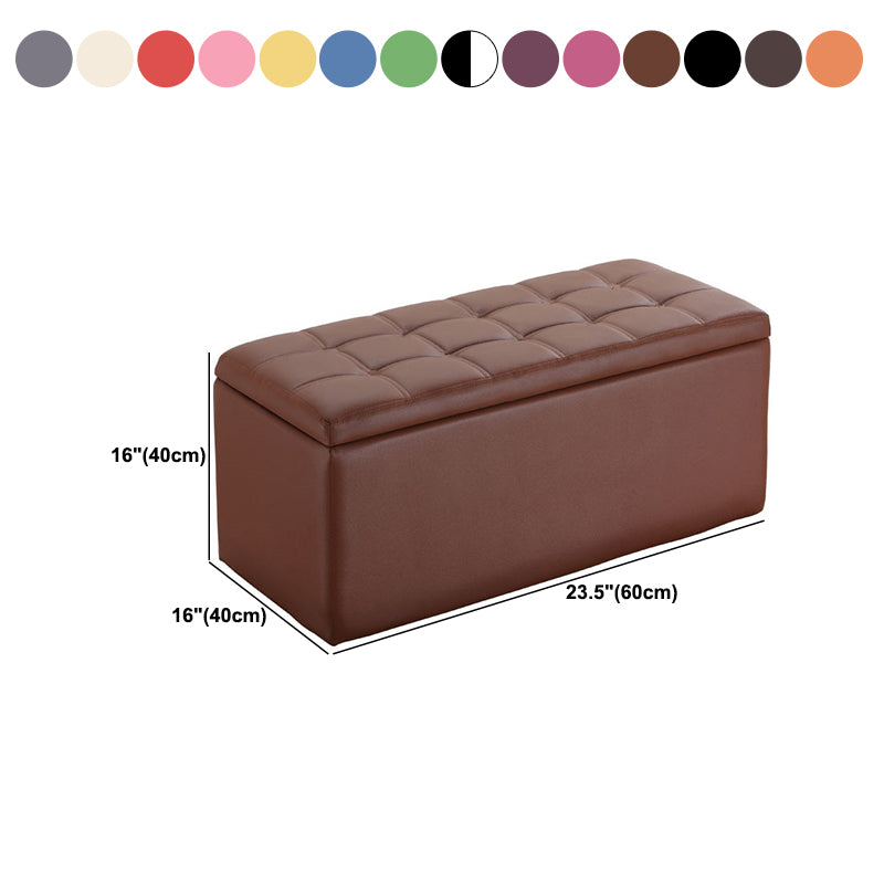 Modern Pouf Ottoman Faux Leather Upholstered Tufted Rectangle Ottoman with Storage