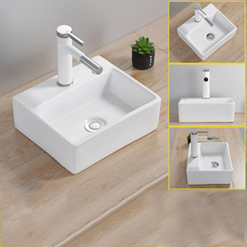 Modern Wash Stand Porcelain Rectangular with Drain Assembly and Pop-Up Drain Vessel Sink