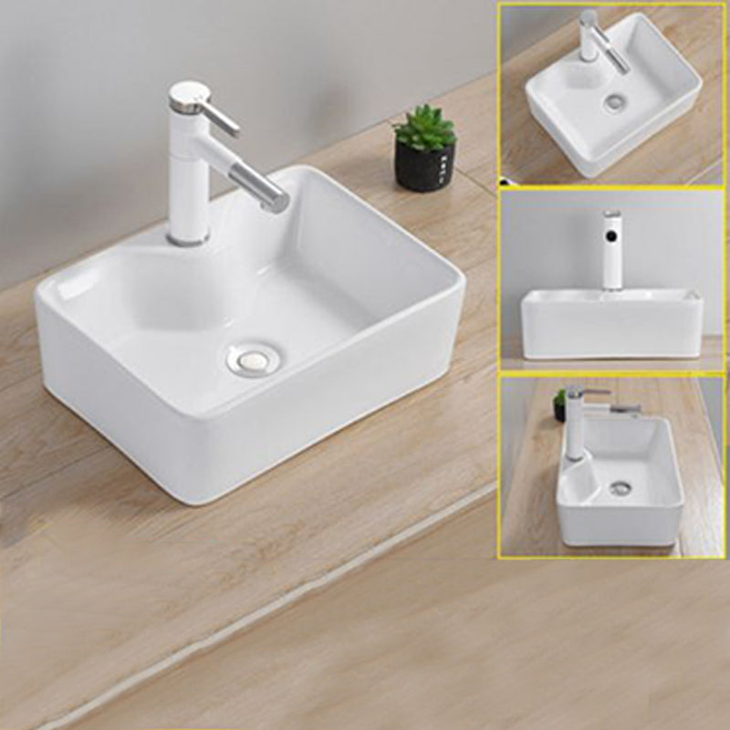Modern Wash Stand Porcelain Rectangular with Drain Assembly and Pop-Up Drain Vessel Sink