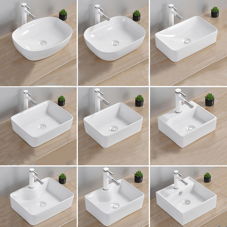 Modern Wash Stand Porcelain Rectangular with Drain Assembly and Pop-Up Drain Vessel Sink