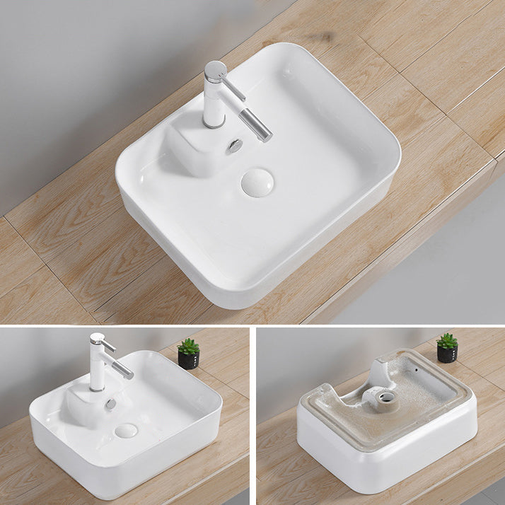 Modern Wash Stand Porcelain Rectangular with Drain Assembly and Pop-Up Drain Vessel Sink