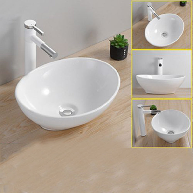 Modern Wash Stand Porcelain Rectangular with Drain Assembly and Pop-Up Drain Vessel Sink