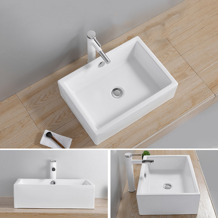 Modern Wash Stand Porcelain Rectangular with Drain Assembly and Pop-Up Drain Vessel Sink