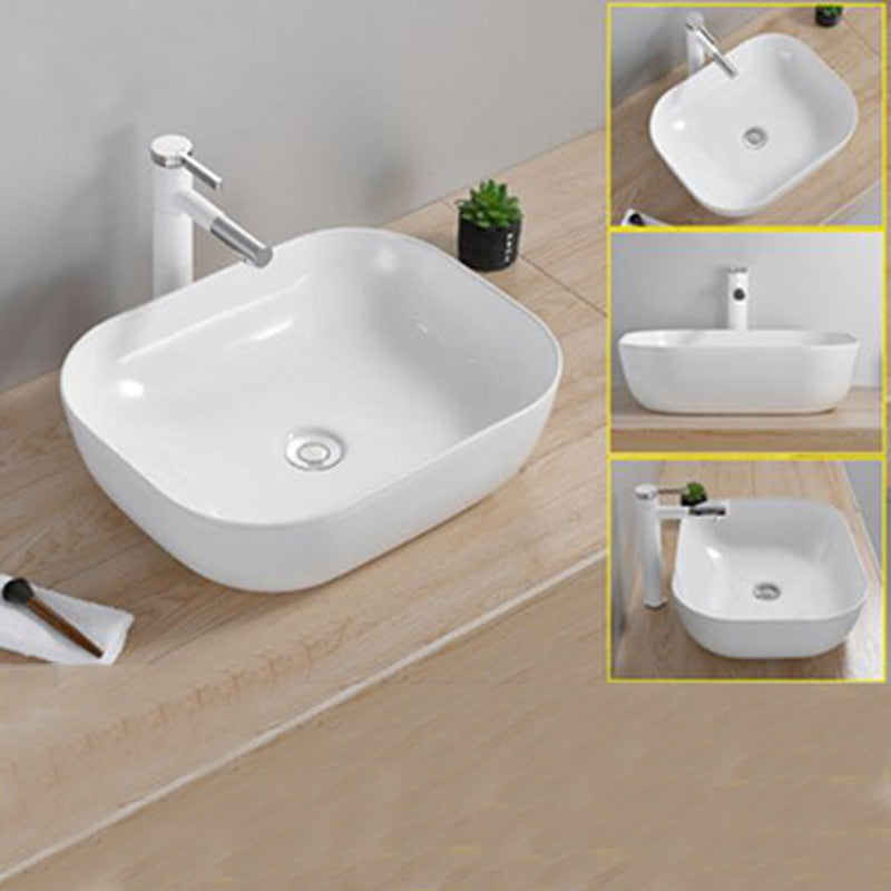 Modern Wash Stand Porcelain Rectangular with Drain Assembly and Pop-Up Drain Vessel Sink
