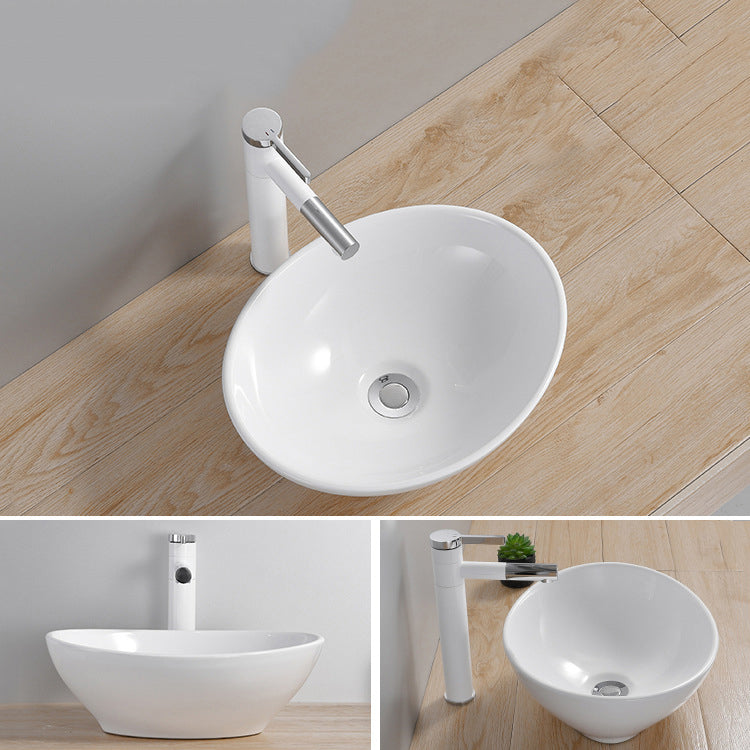 Modern Wash Stand Porcelain Rectangular with Drain Assembly and Pop-Up Drain Vessel Sink