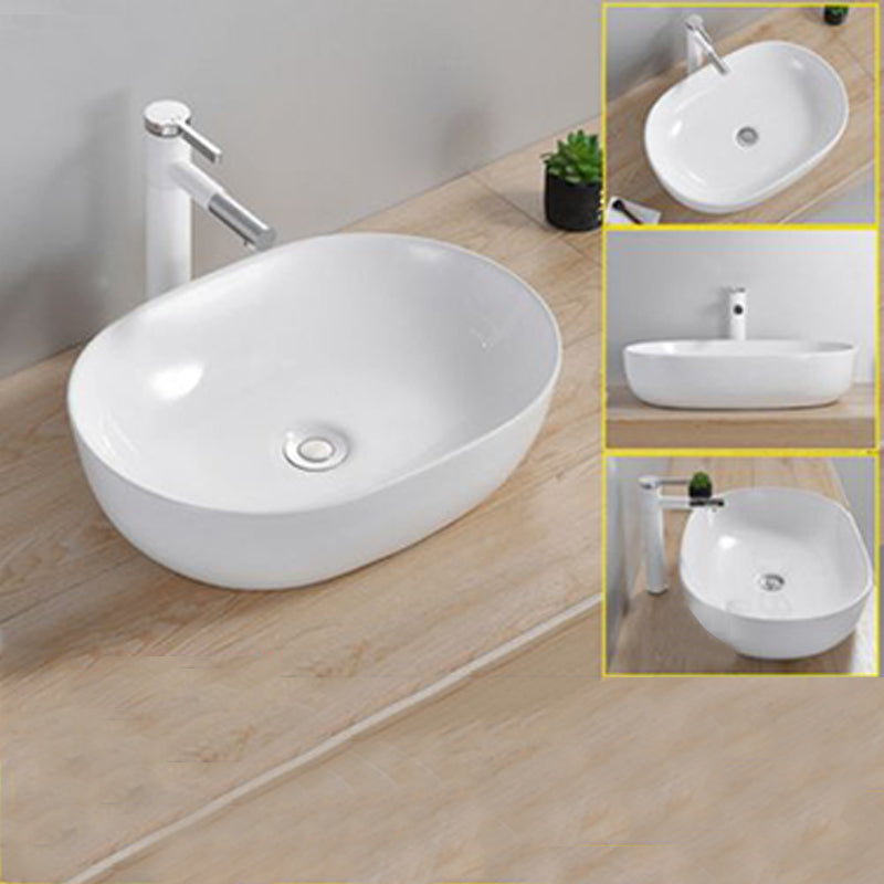 Modern Wash Stand Porcelain Rectangular with Drain Assembly and Pop-Up Drain Vessel Sink