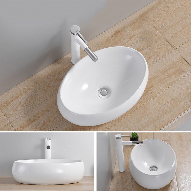 Modern Wash Stand Porcelain Rectangular with Drain Assembly and Pop-Up Drain Vessel Sink