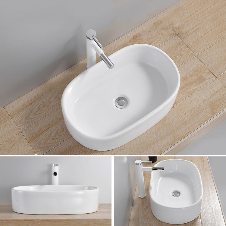 Modern Wash Stand Porcelain Rectangular with Drain Assembly and Pop-Up Drain Vessel Sink