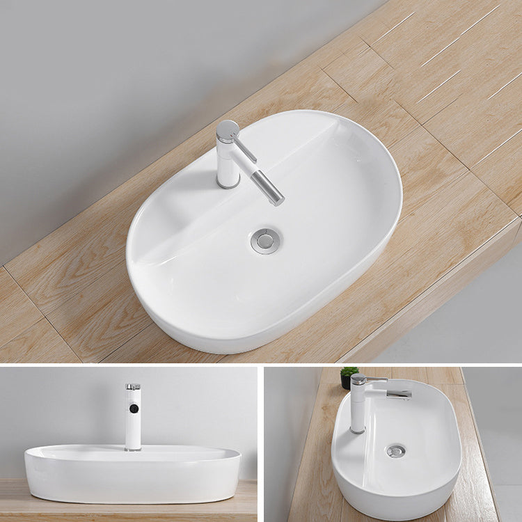 Modern Wash Stand Porcelain Rectangular with Drain Assembly and Pop-Up Drain Vessel Sink