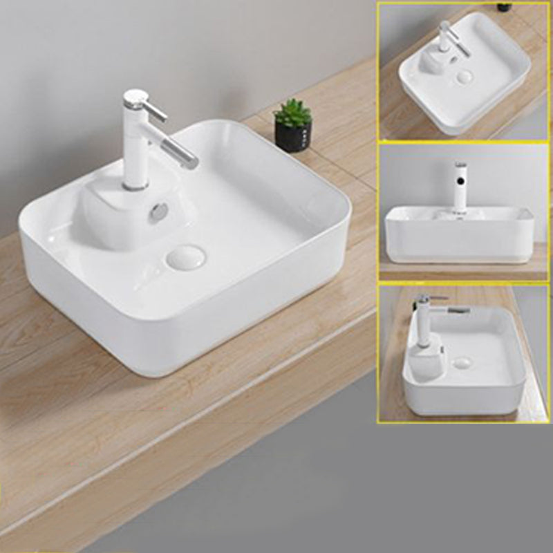 Modern Wash Stand Porcelain Rectangular with Drain Assembly and Pop-Up Drain Vessel Sink