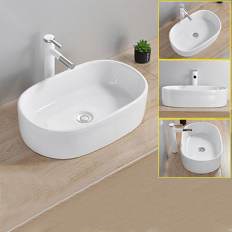 Modern Wash Stand Porcelain Rectangular with Drain Assembly and Pop-Up Drain Vessel Sink