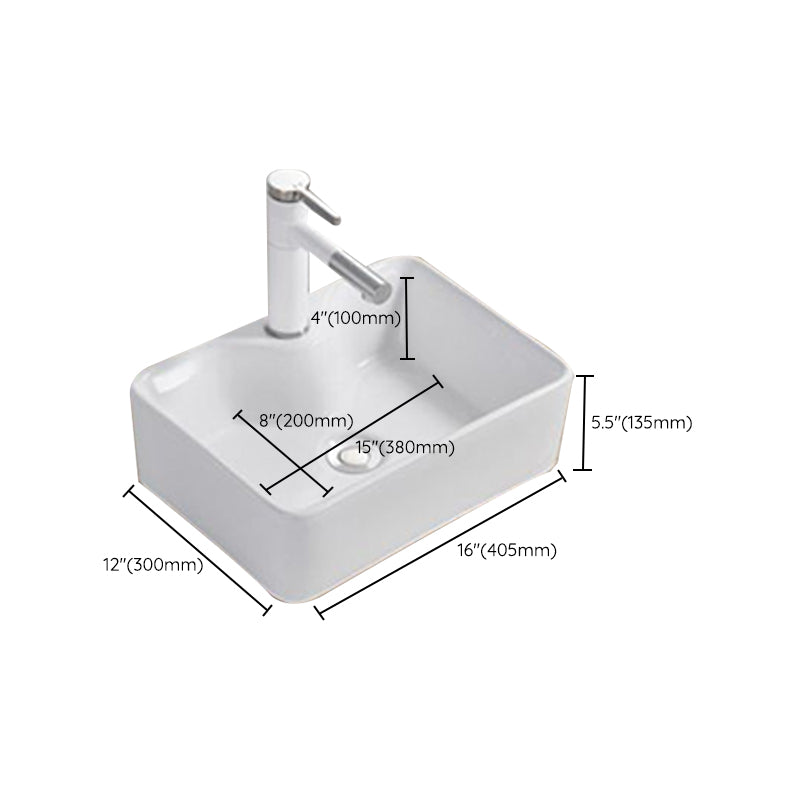 Modern Wash Stand Porcelain Rectangular with Drain Assembly and Pop-Up Drain Vessel Sink