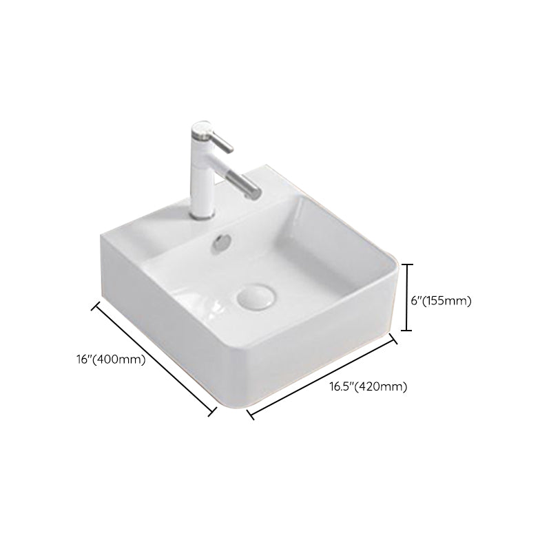 Modern Wash Stand Porcelain Rectangular with Drain Assembly and Pop-Up Drain Vessel Sink