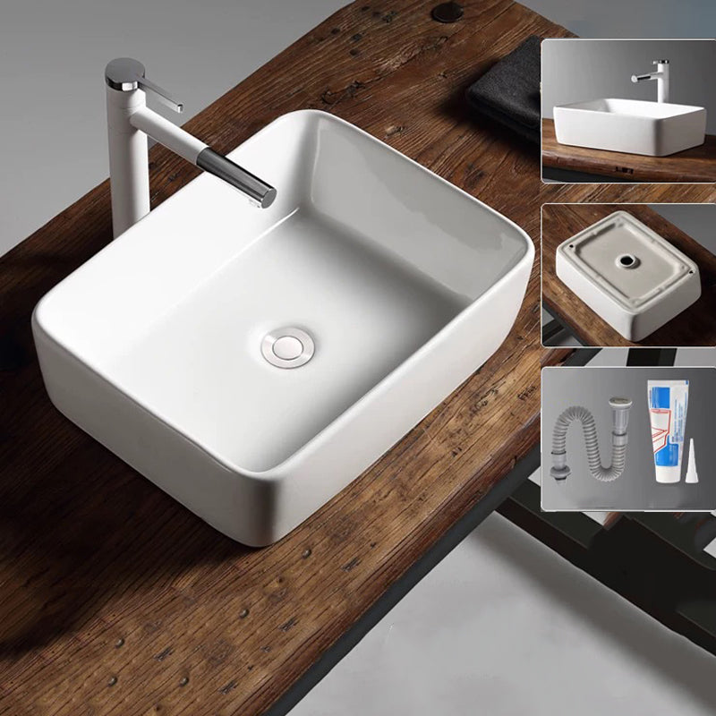 Modern Vessel Bathroom Sink Porcelain Oval with Pop-Up Drain Bathroom Sink