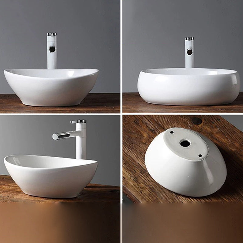 Modern Vessel Bathroom Sink Porcelain Oval with Pop-Up Drain Bathroom Sink