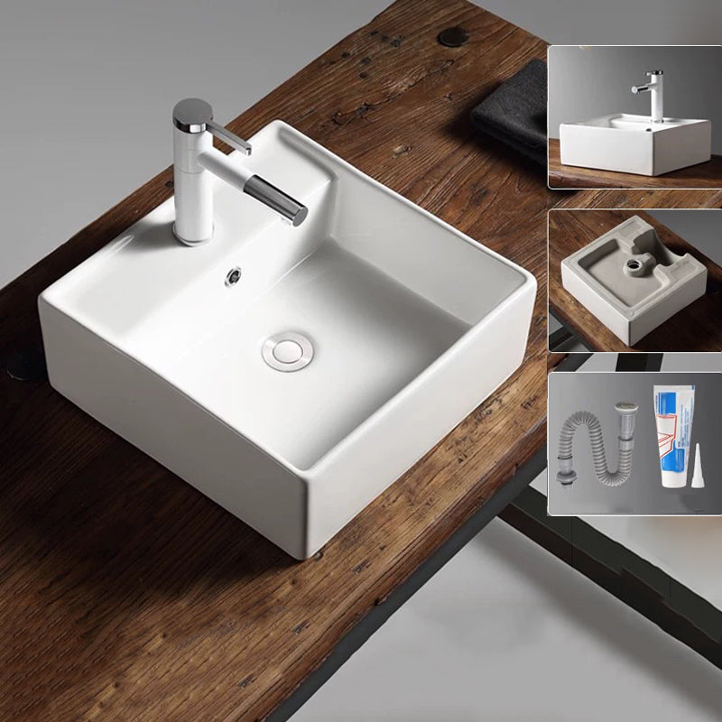 Modern Vessel Bathroom Sink Porcelain Oval with Pop-Up Drain Bathroom Sink