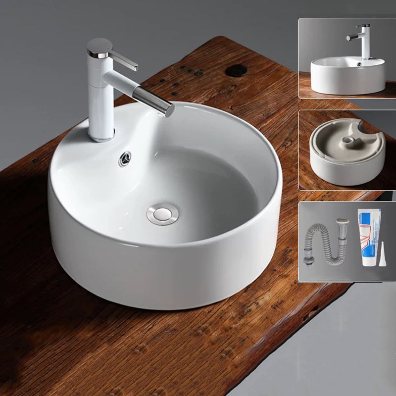 Modern Vessel Bathroom Sink Porcelain Oval with Pop-Up Drain Bathroom Sink