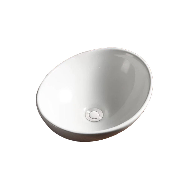 Modern Vessel Bathroom Sink Porcelain Oval with Pop-Up Drain Bathroom Sink